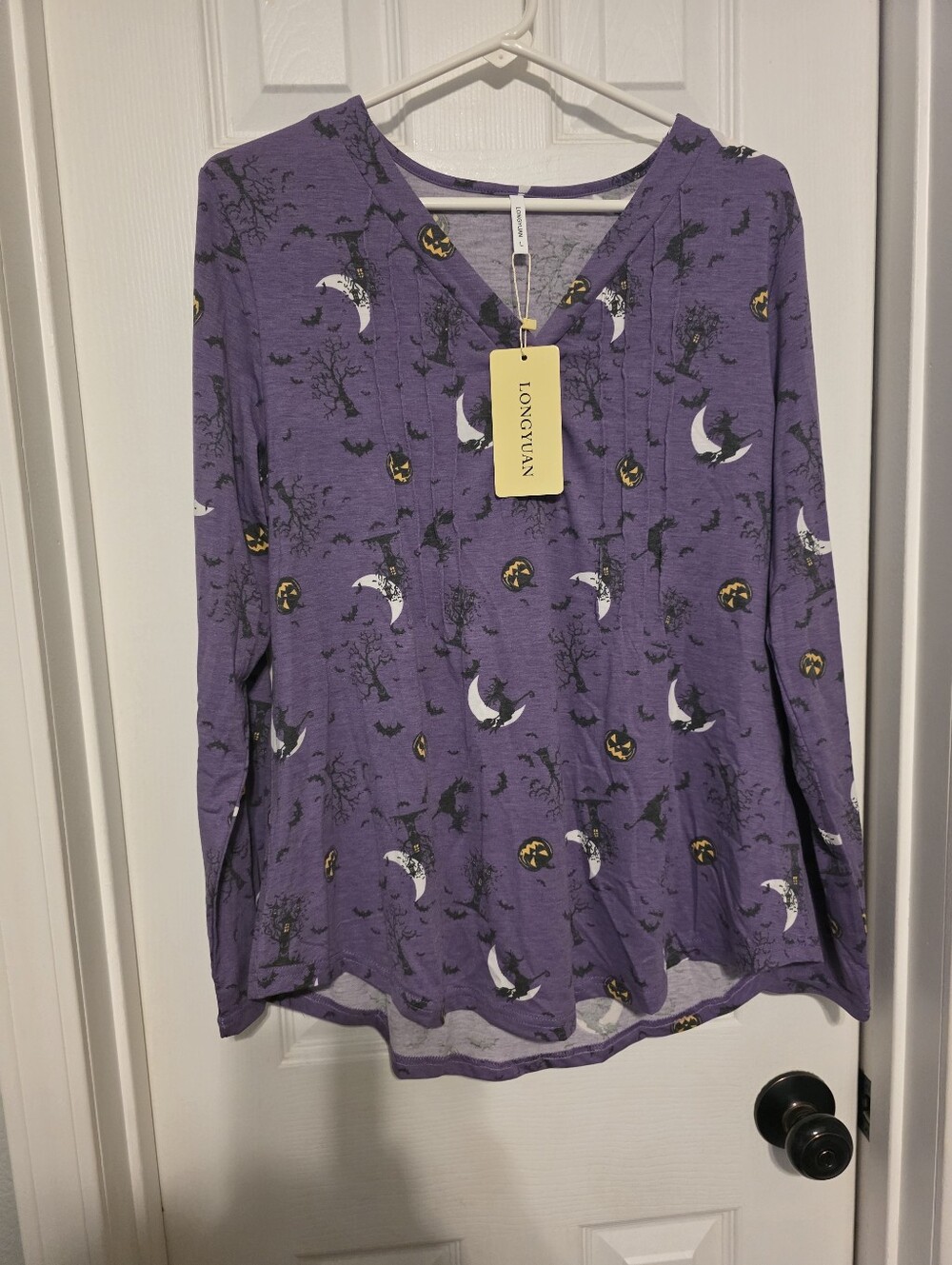 Purple Halloween-Print Women's Long-Sleeve Top